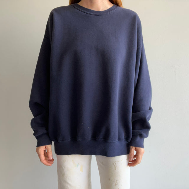 1990s Land's End USA Made Blank Navy Dad Sweatshirt