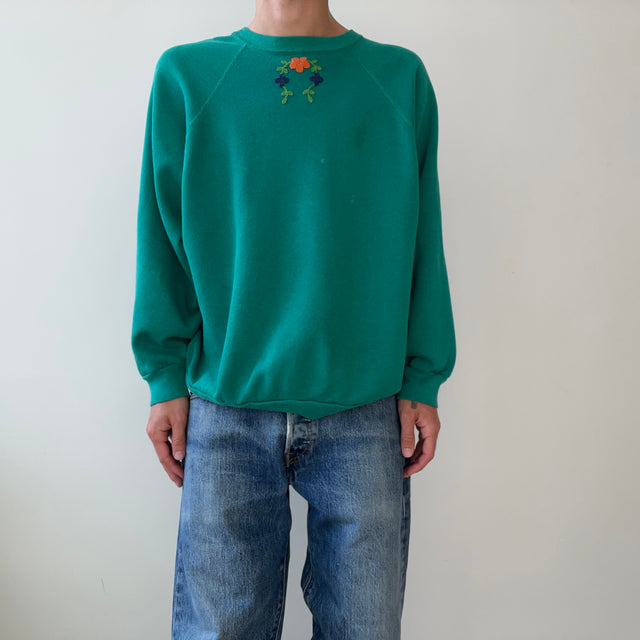 1980s Floral Embroidered Sweatshirt - Very DIY Martha Stewart