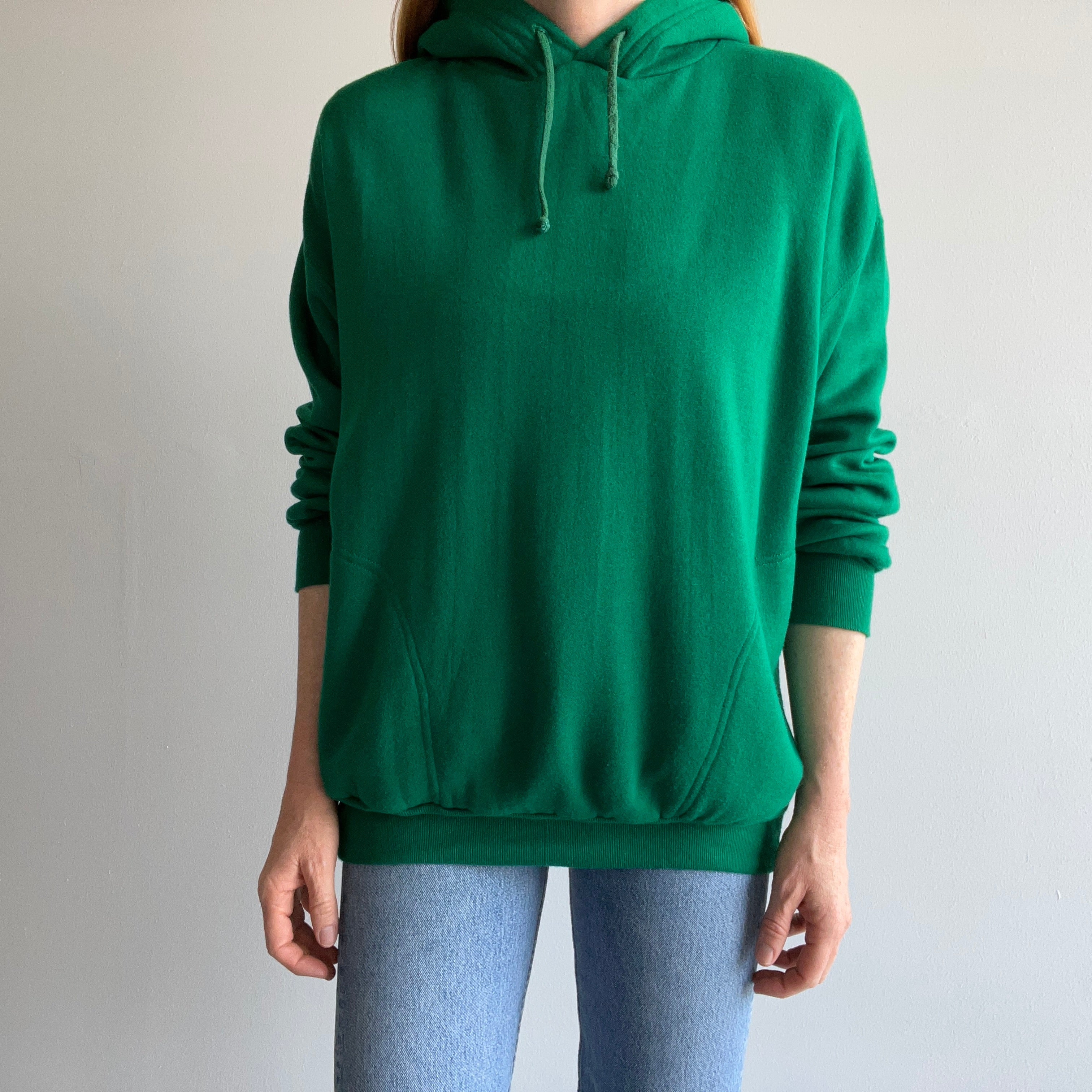 1980s Jon Lauren Kelly Green Super Duper Soft Acrylic Pull Over Hoodie