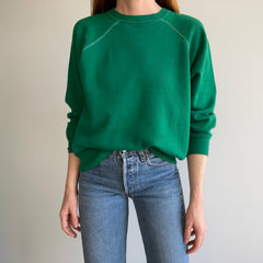 1970s Kelly Green Super Soft and Slouchy Raglan with Contrast Stitching