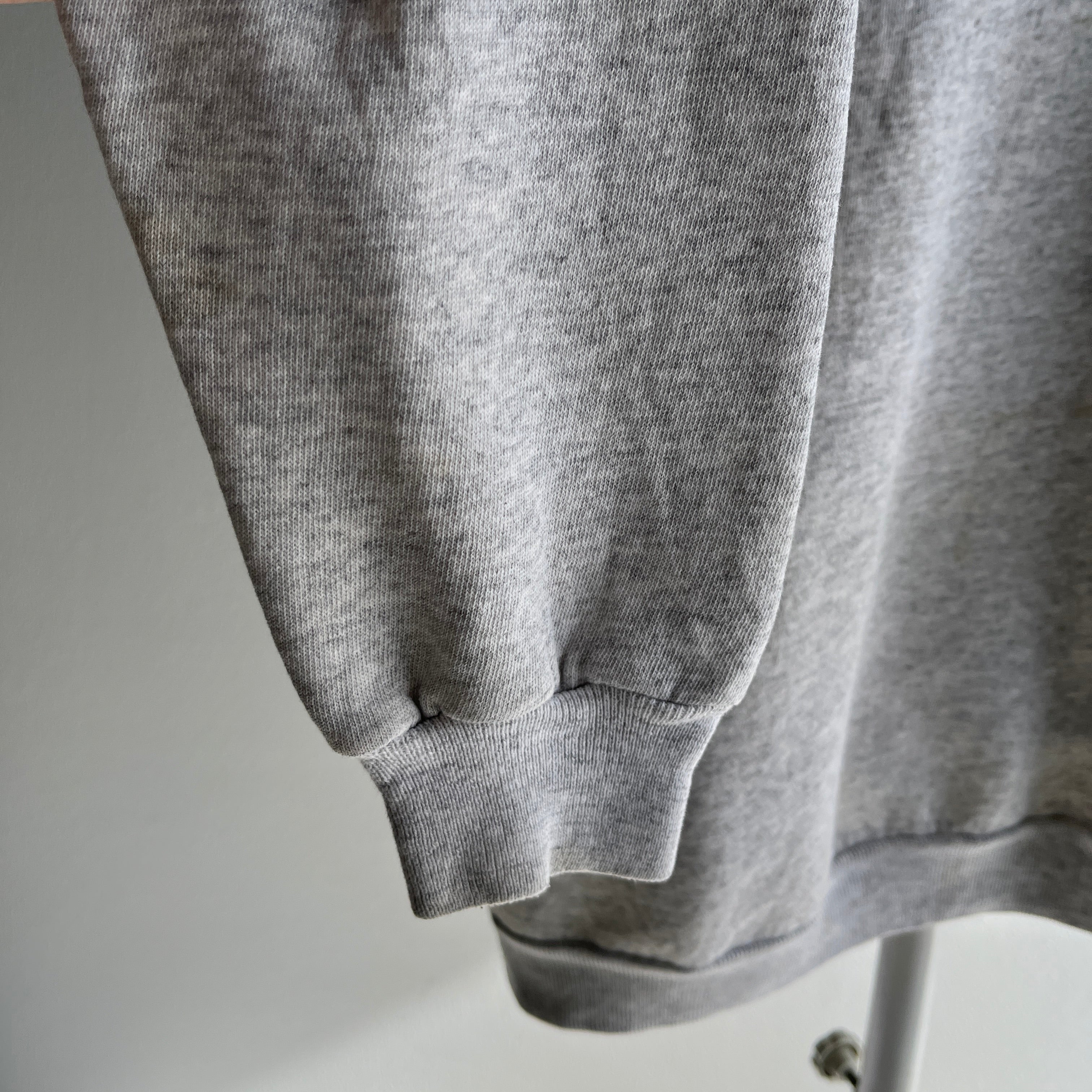 1980s Light Gray Nicely Stained Hanes Raglan Sweatshirt