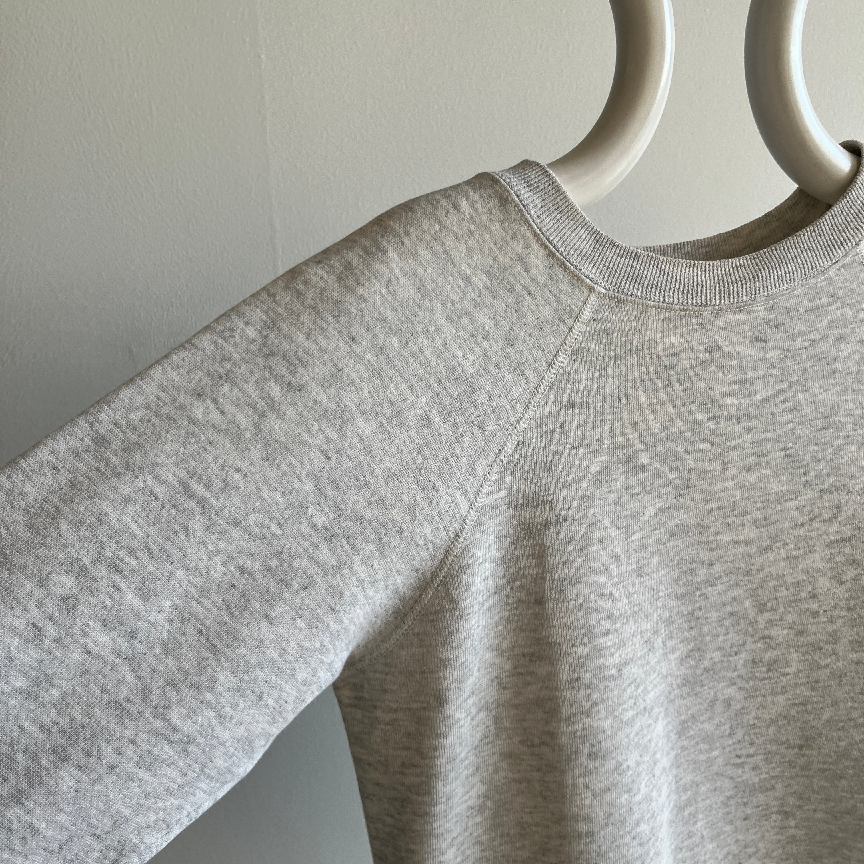 1980s Smaller Medium Weight Blank Gray Raglan with Fitted Lower Arms