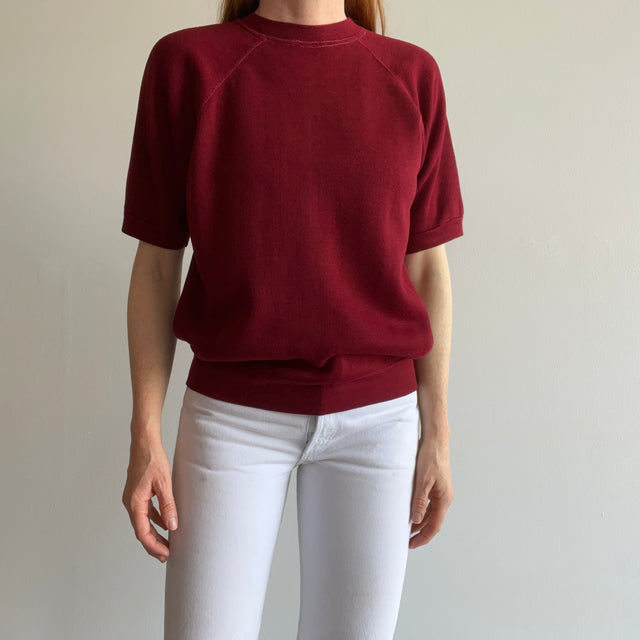 1970s Acrylic - Super Soft - Burgundy Short Sleeve Warm Up Sweatshirt