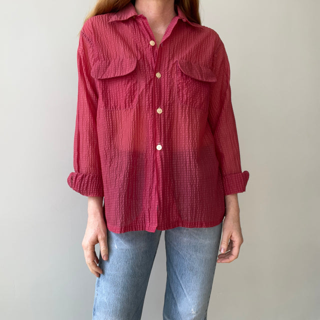 1950s Red Sheer Loop Collar Button Down Shirt