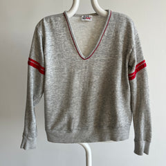 1980s Ruth's Paper Thin Worn Out Bassett Walker Double Stripe V-Neck Sweatshirt