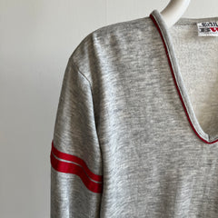 1980s Ruth's Paper Thin Worn Out Bassett Walker Double Stripe V-Neck Sweatshirt
