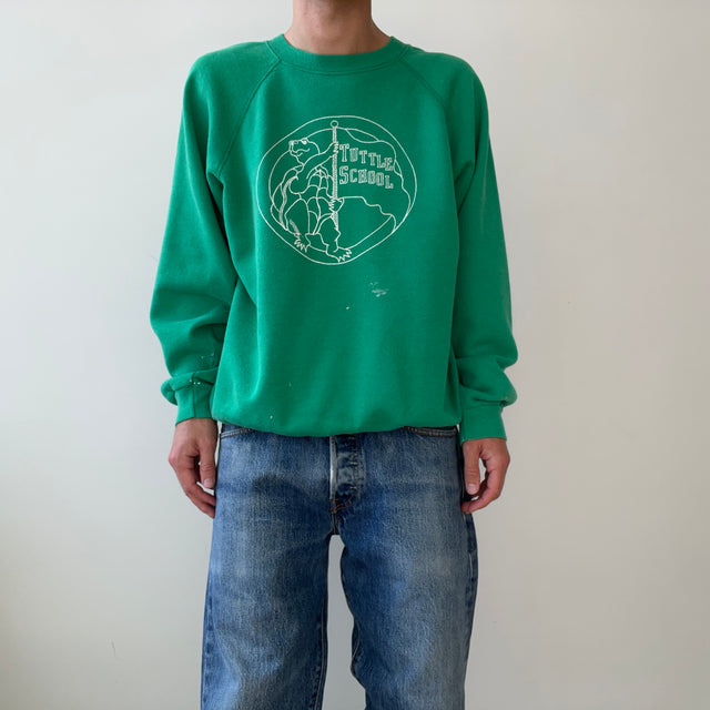 1980s Green Tuttle School Sweatshirt - Awwwww