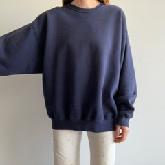 1990s Land's End USA Made Blank Navy Dad Sweatshirt