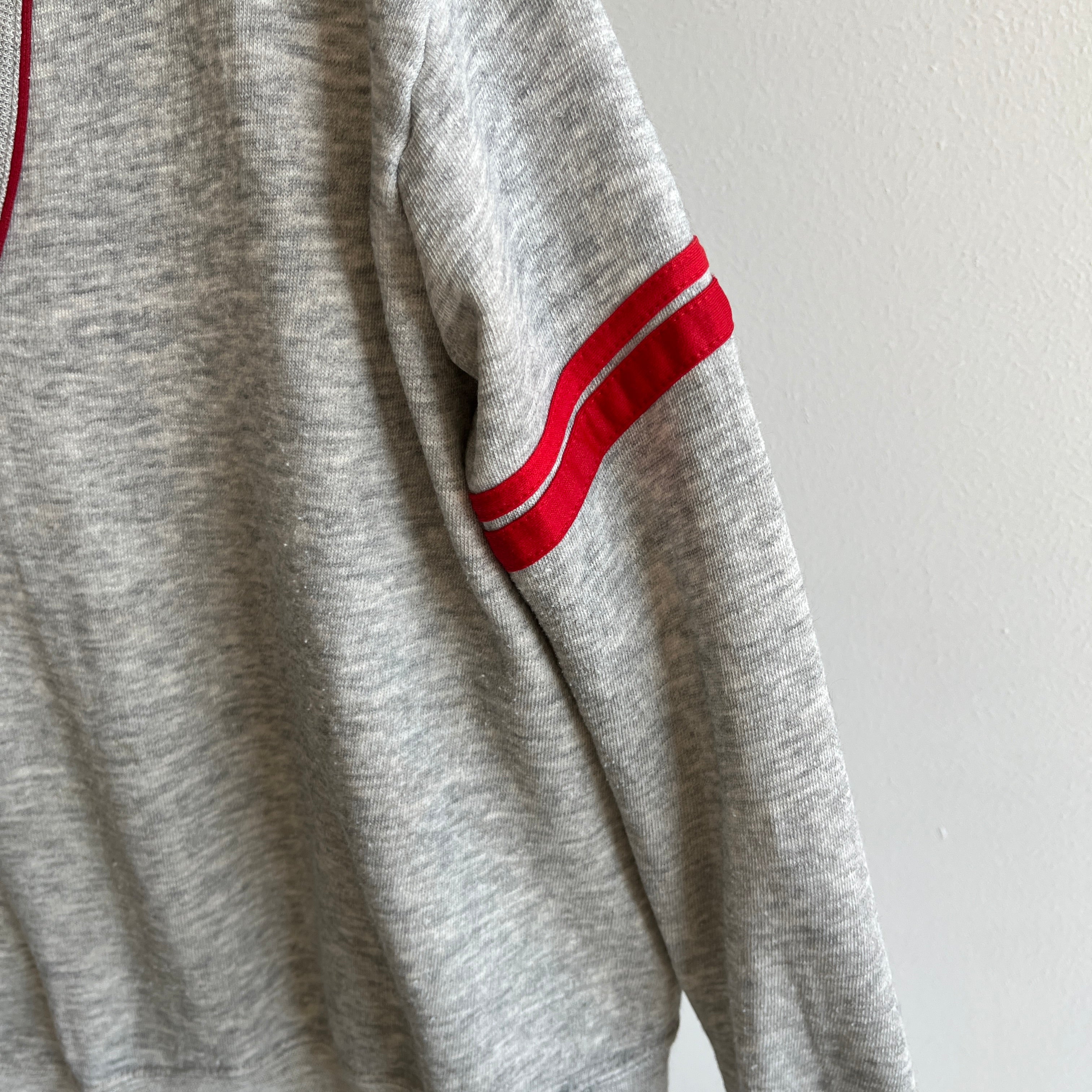 1980s Ruth's Paper Thin Worn Out Bassett Walker Double Stripe V-Neck Sweatshirt