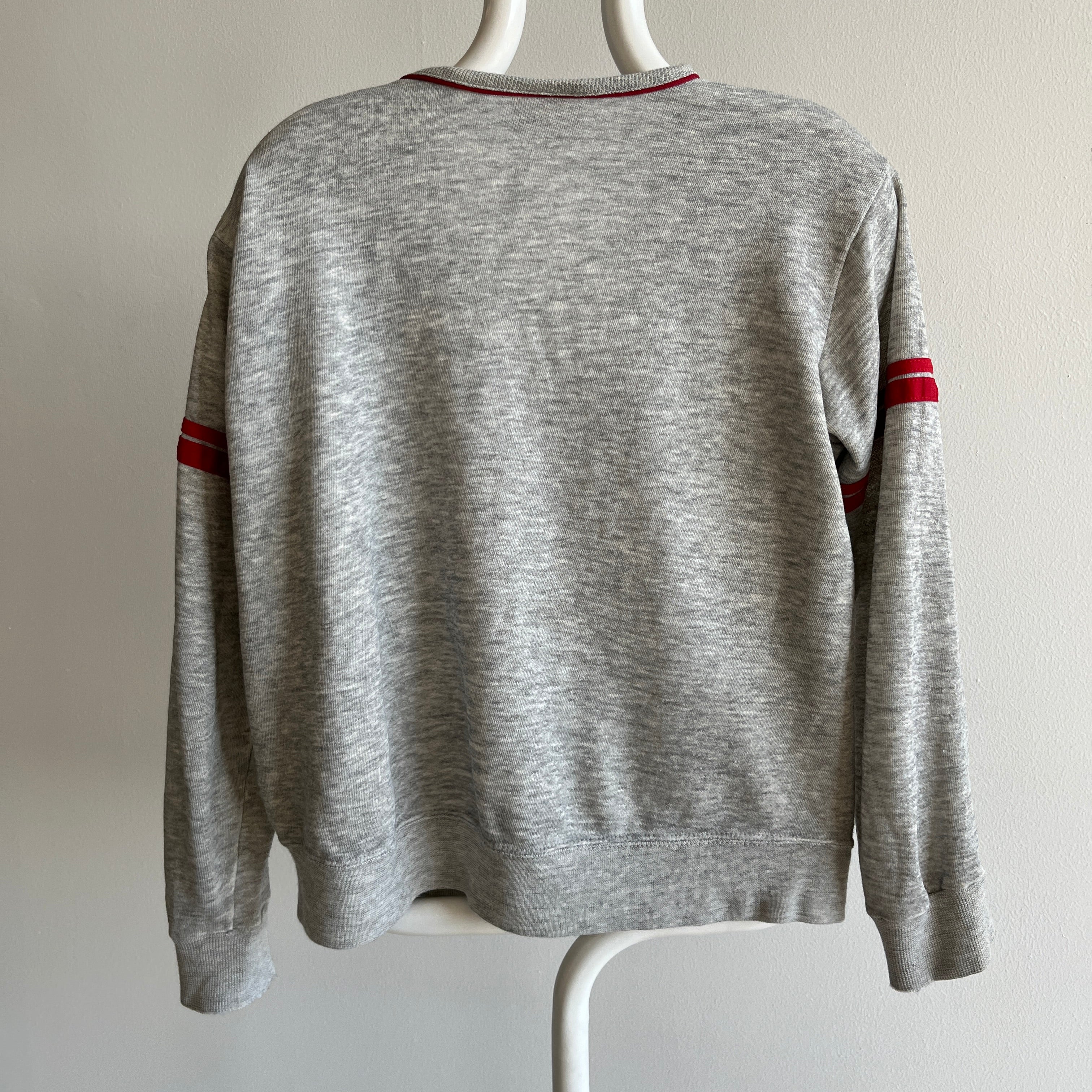 1980s Ruth's Paper Thin Worn Out Bassett Walker Double Stripe V-Neck Sweatshirt