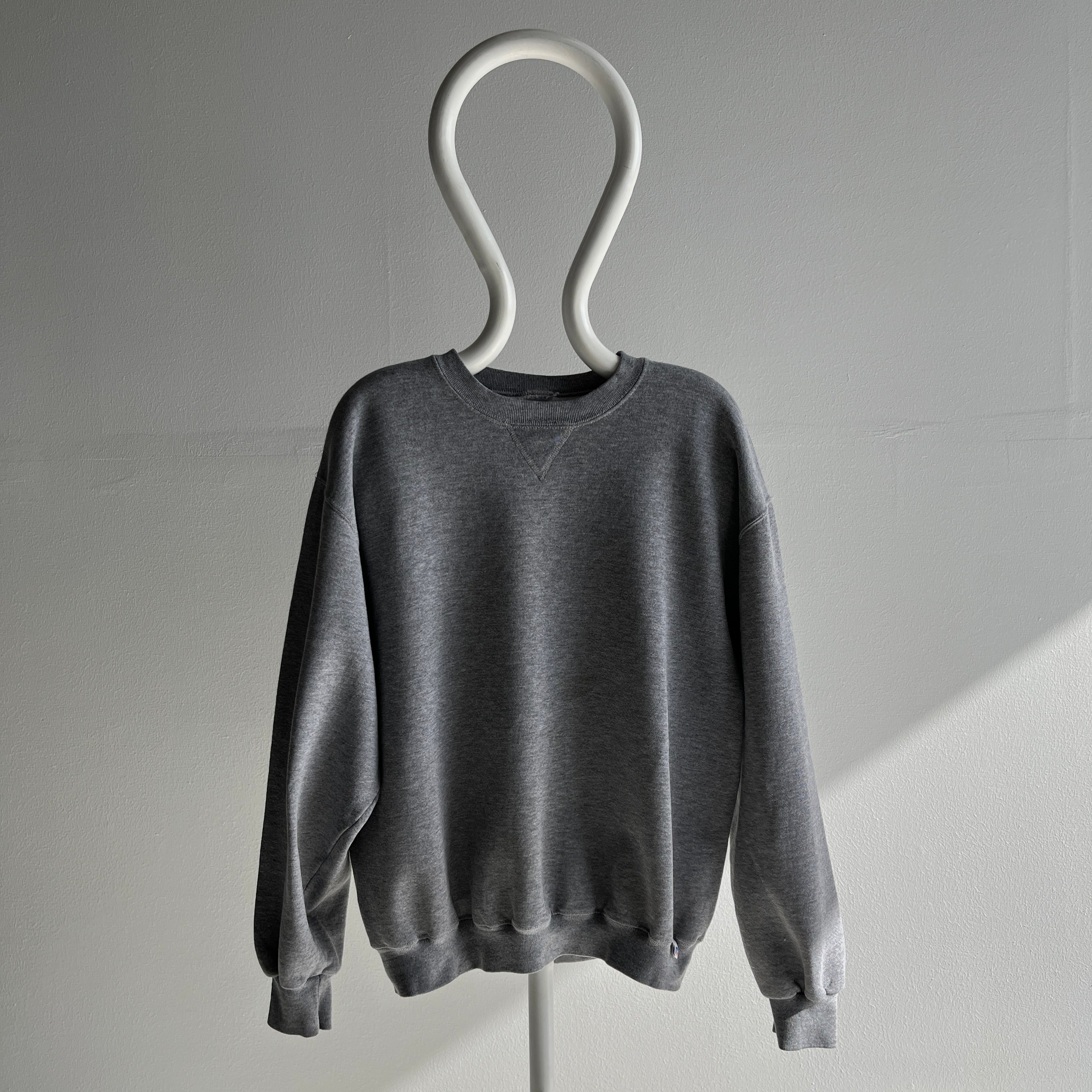 1990s/2000s Single V Russell Brand Relaxed Fit Deep Gray Sweatshirt