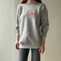 1980s Needlepoint DIY Rose Slouchy and Cozy Sweatshirt