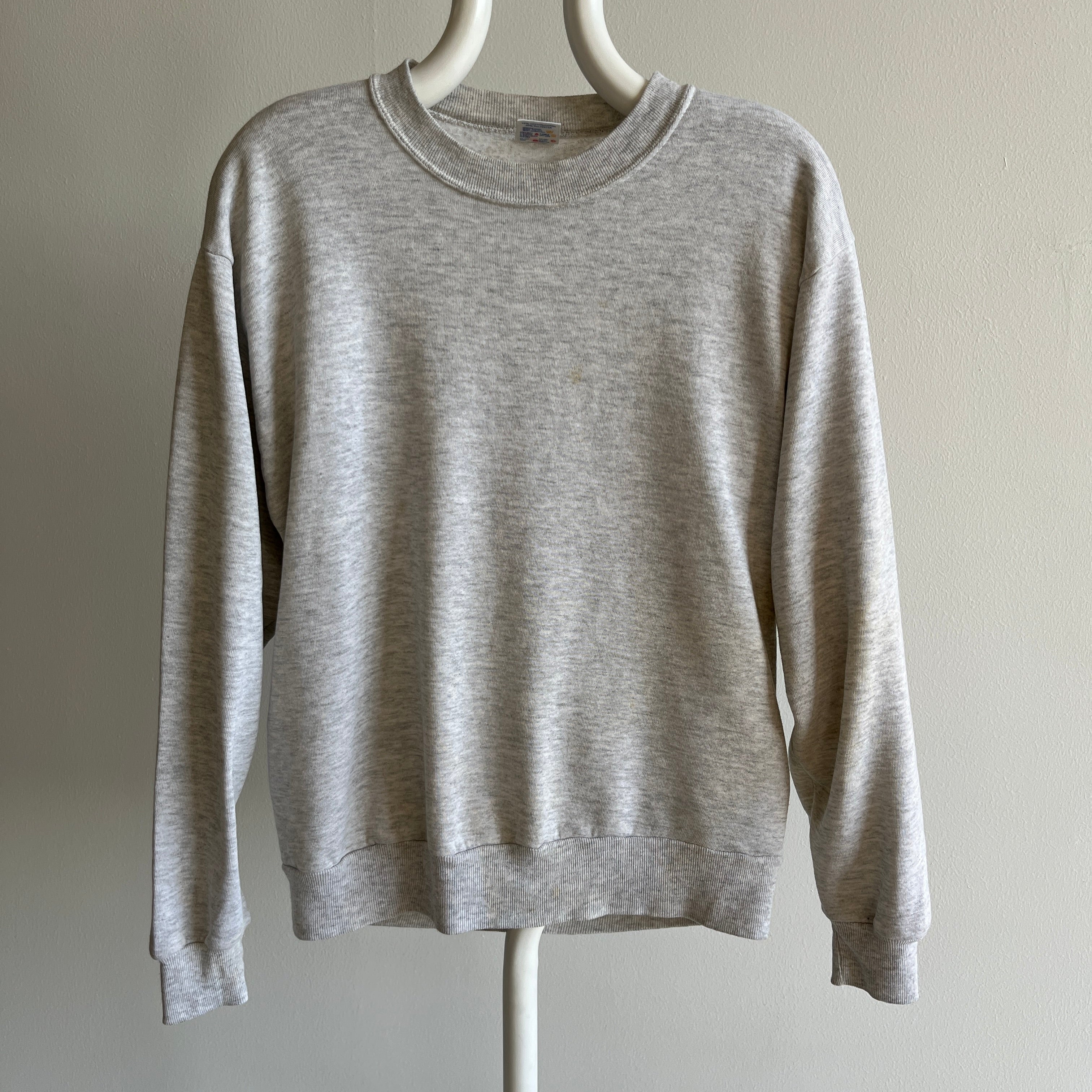 1980s Paper Thin Tattered, Torn, Worn, Stained Blank Gray Sweatshirt