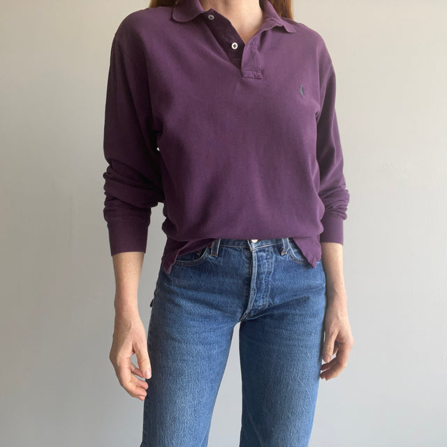 1980s Eggplant Purple Ralph Lauren Long Sleeve Polo Shirt - USA MADE