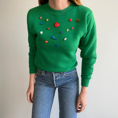 1980s Lee Brand Novelty Christmas Pin/Button Sweatshirt - WOW