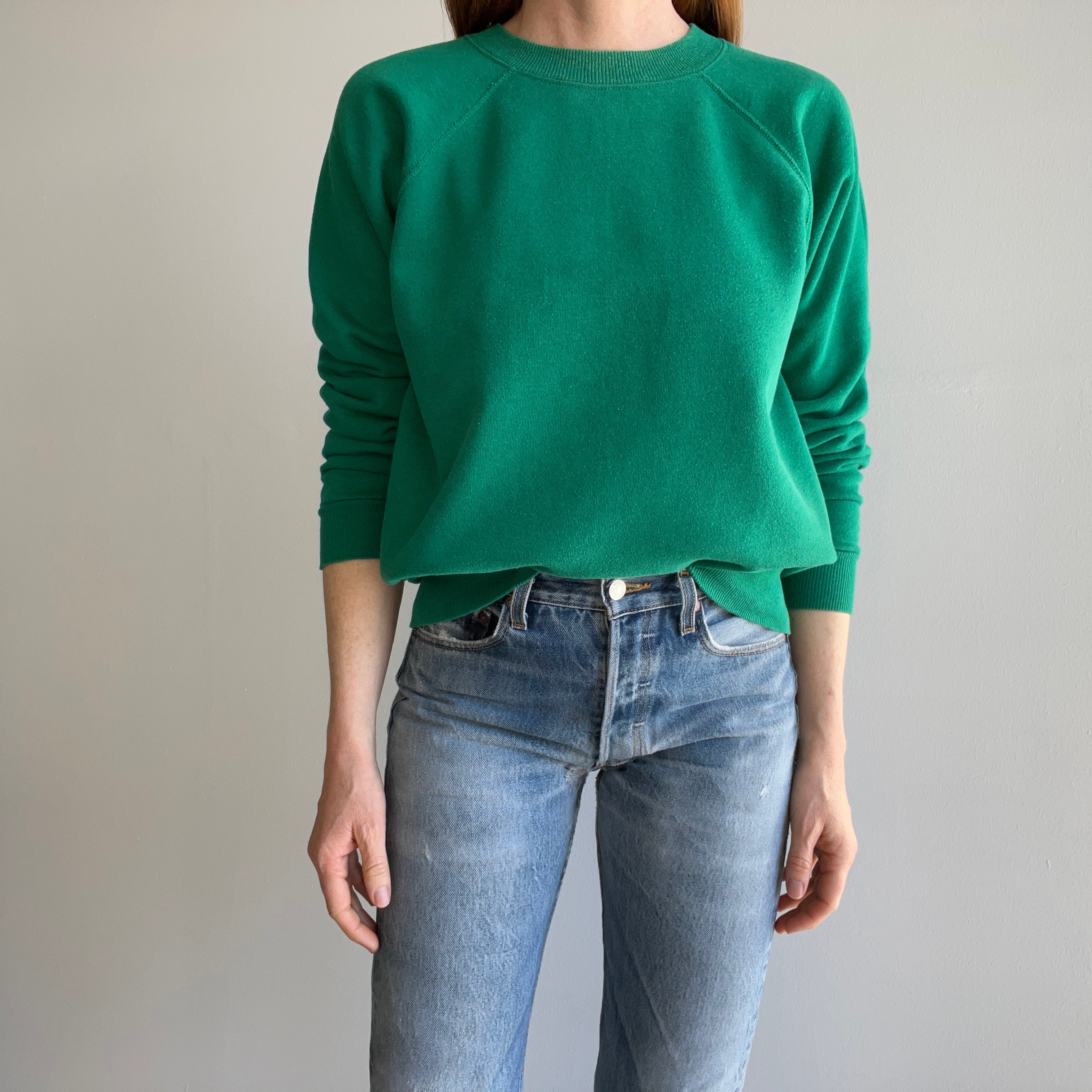 1990s Irish Spring Green Blank Raglan Sweatshirt