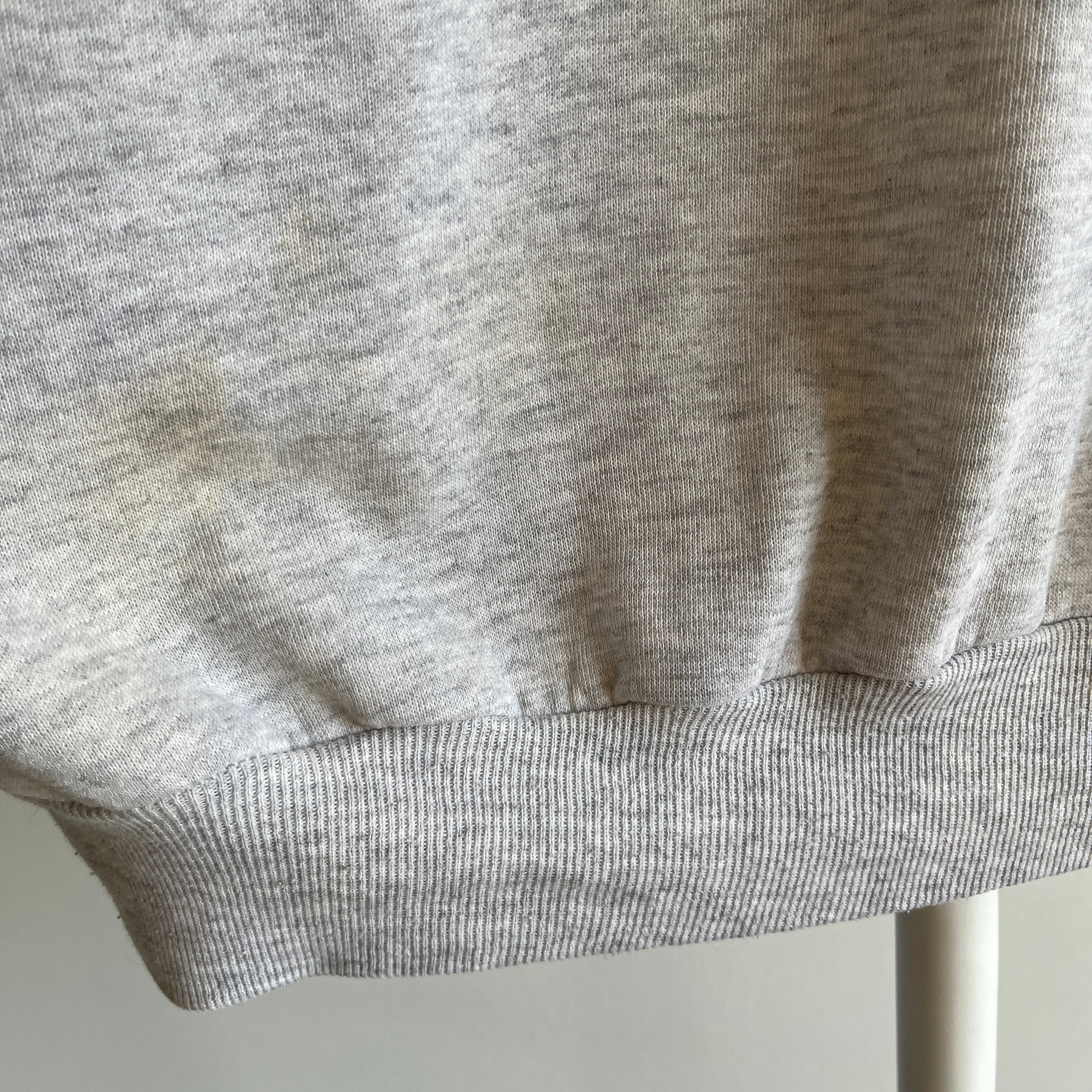 1980s Paper Thin Tattered, Torn, Worn, Stained Blank Gray Sweatshirt