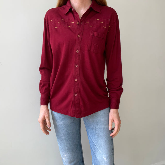 1950s Dark Red Cotton Rockabilly Button Down Shirt