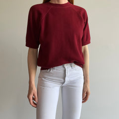 1970s Acrylic - Super Soft - Burgundy Short Sleeve Warm Up Sweatshirt