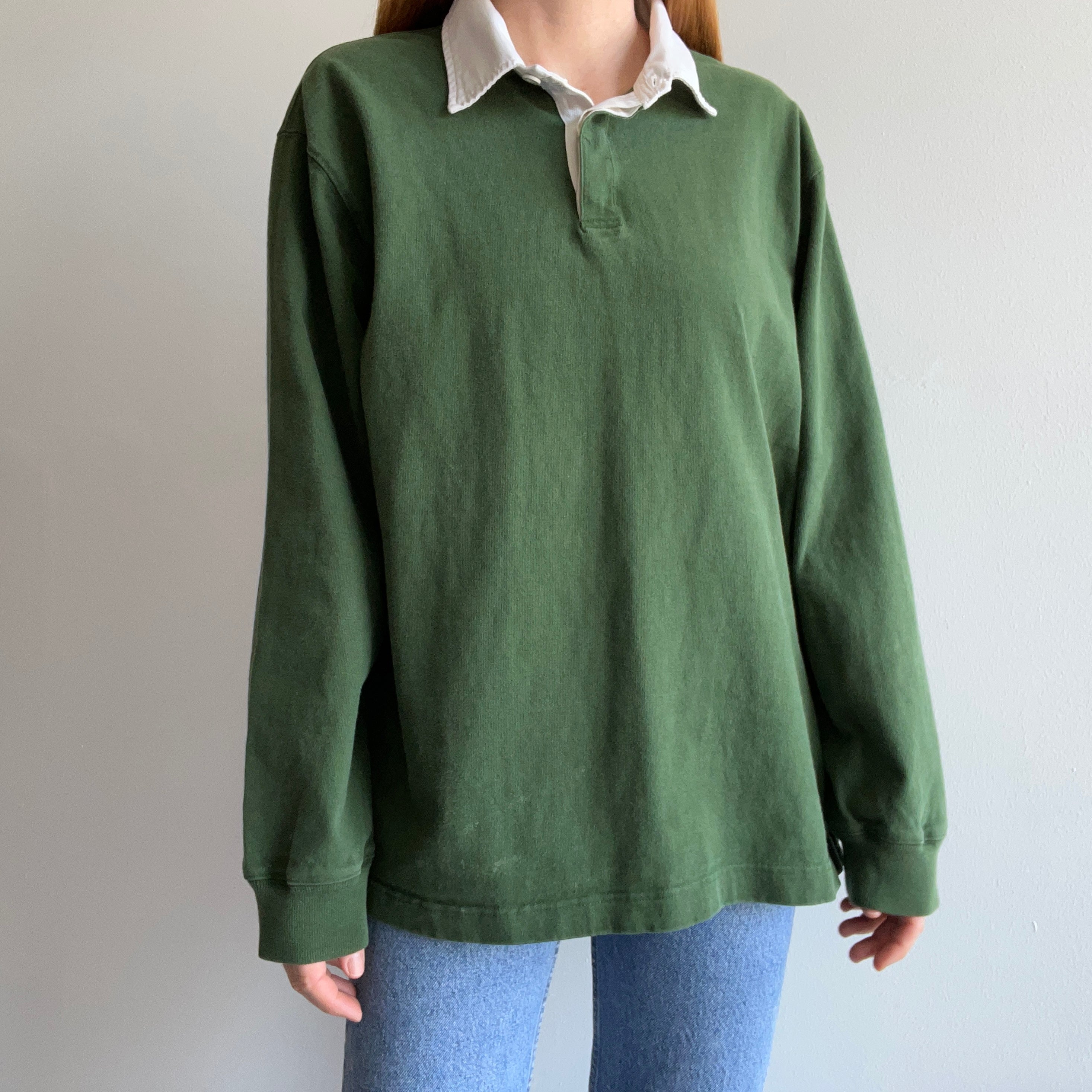 1990/2000s Hunter/Forest/Faded Green Gap Heavyweight Cotton Rugby Shirt