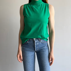 1980s Awwww Adorable Green Mock Neck Sleeveless T-Shirt
