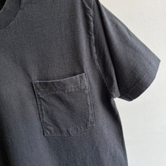 1980s Sun Faded Selvedge Pocket USA Made Blank Black T-Shirt