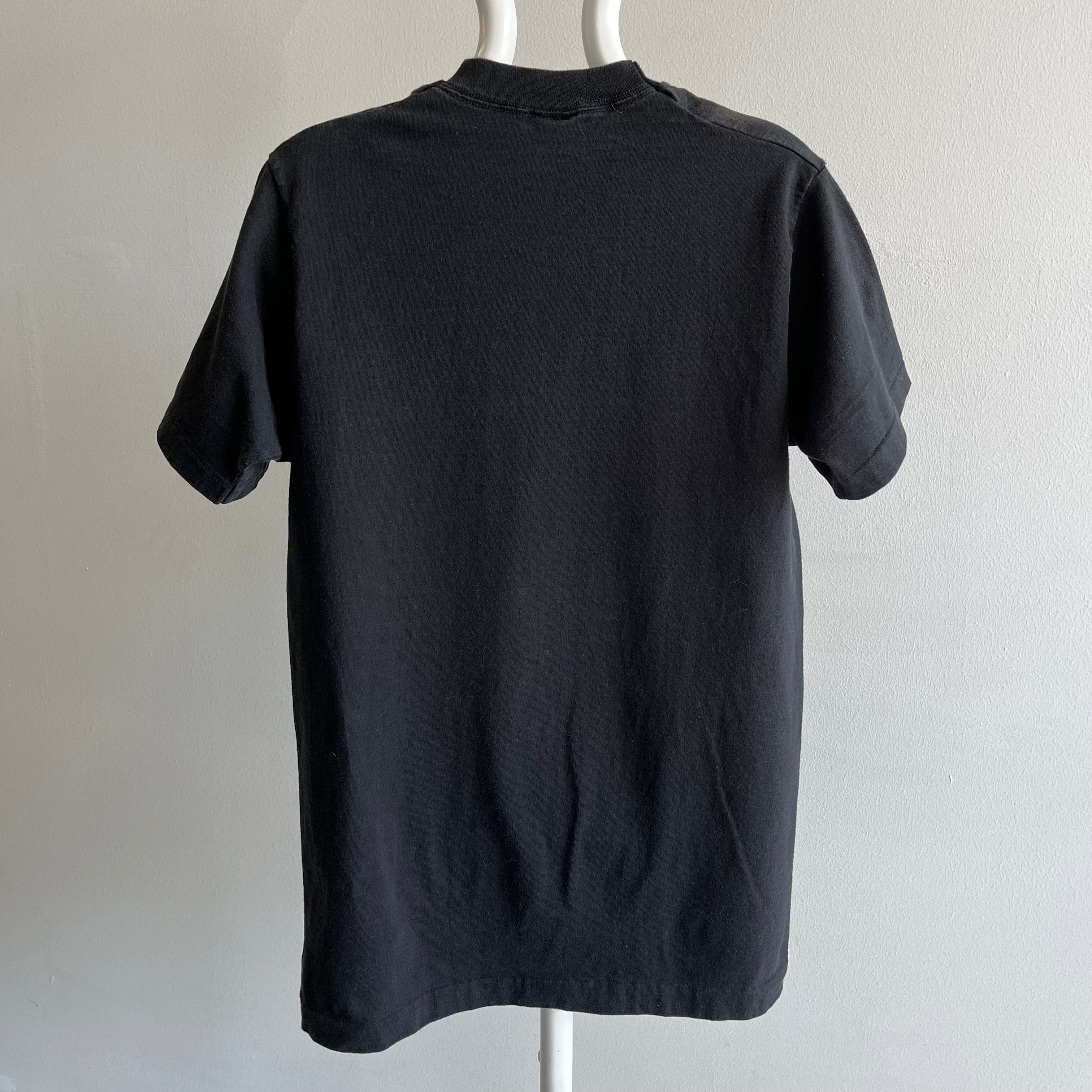 1980s Sun Faded Selvedge Pocket USA Made Blank Black T-Shirt