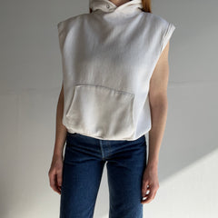 1980s Blank White Hoodie Warm Up Sweatshirt Vest