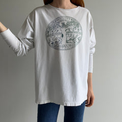 1990s Really Cool Long Sleeve Washed Lightly Tattered Long Sleeve T-Shirt with A Backside