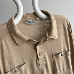 1970/80s Super Thin, Soft and Slouchy Long Sleeve Khaki Polo Shirt