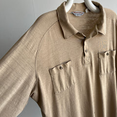 1970/80s Super Thin, Soft and Slouchy Long Sleeve Khaki Polo Shirt