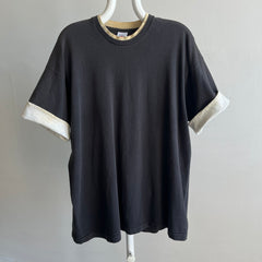 1980s Nicely Age Stained Two Toned Blank Black T-Shirt by Mungswear