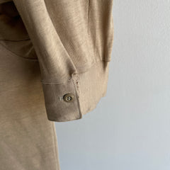 1970/80s Super Thin, Soft and Slouchy Long Sleeve Khaki Polo Shirt