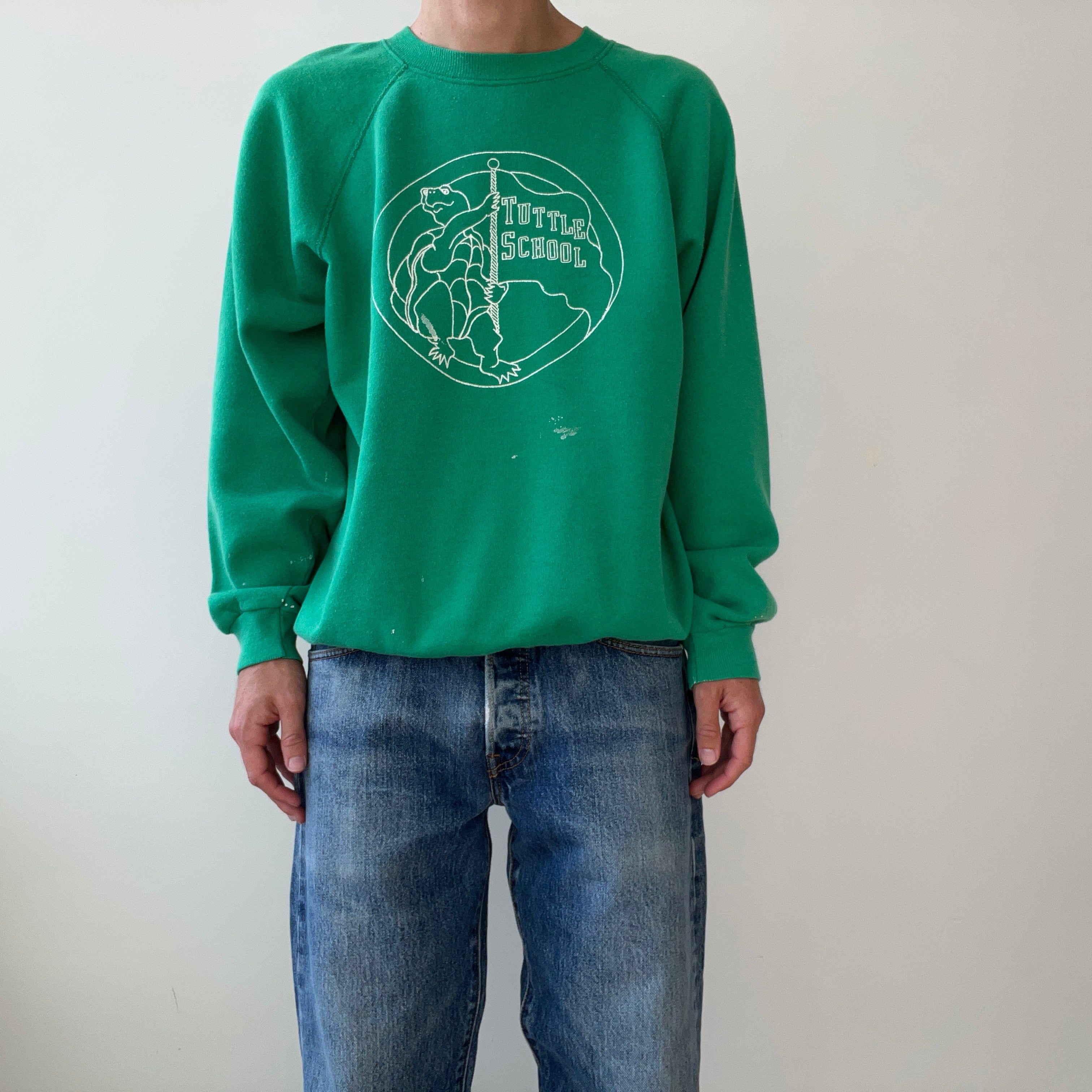 1980s Green Tuttle School Sweatshirt - Awwwww