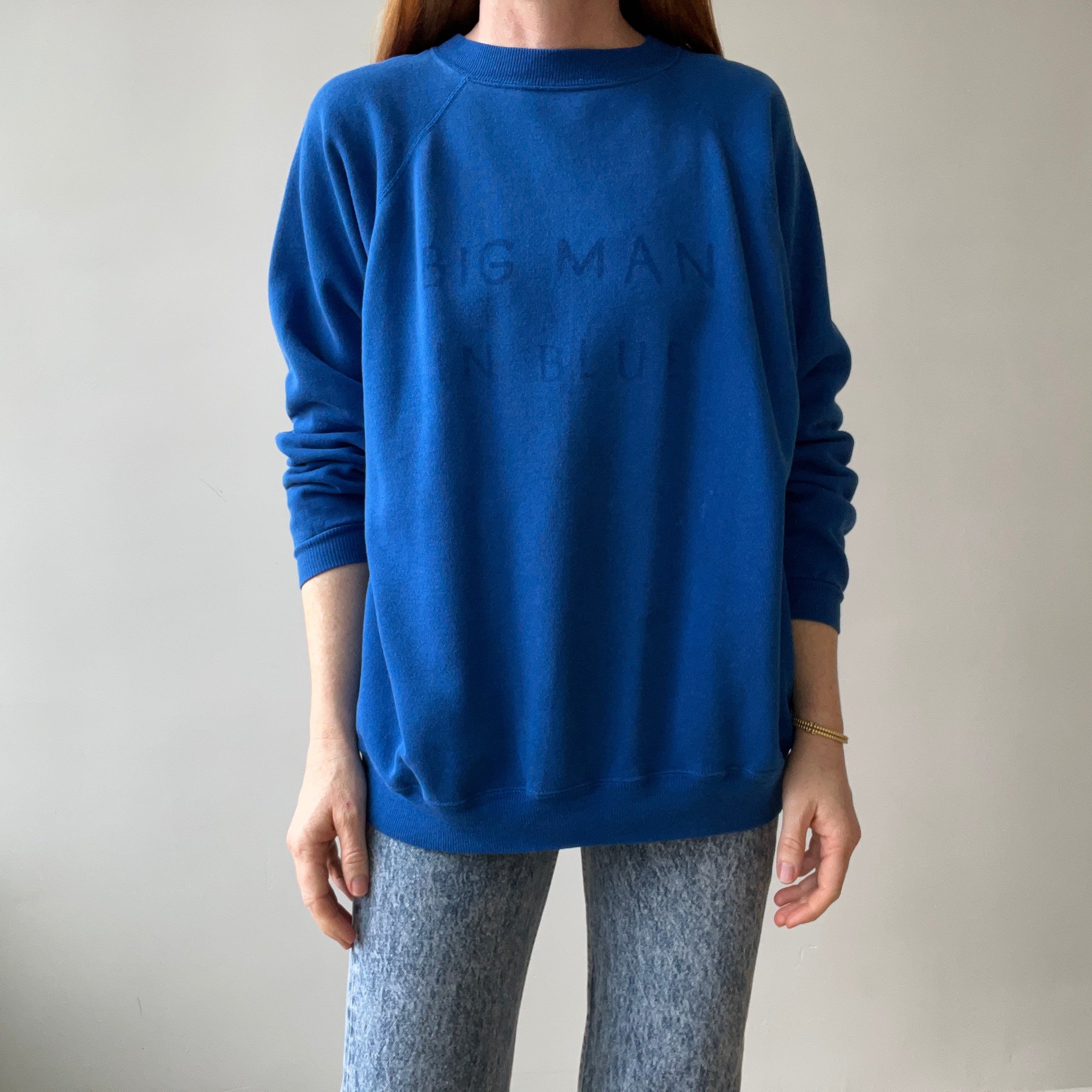 1980s Big Man In Blue Sweatshirt