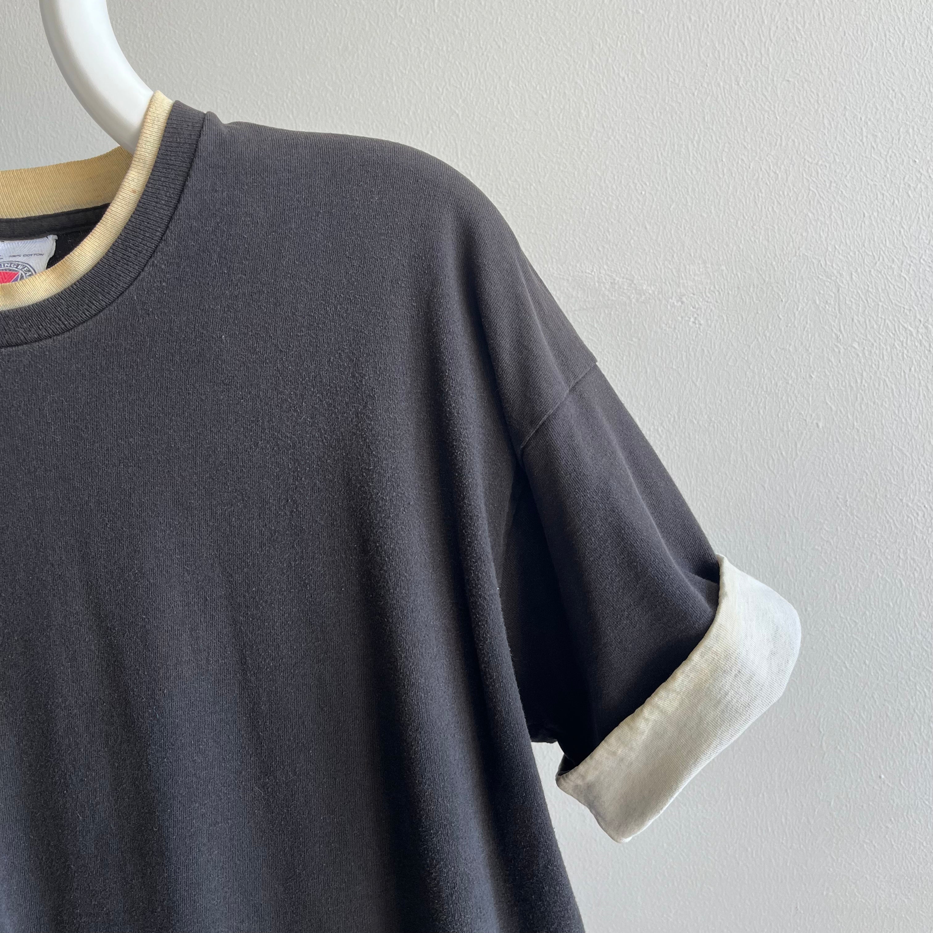 1980s Nicely Age Stained Two Toned Blank Black T-Shirt by Mungswear