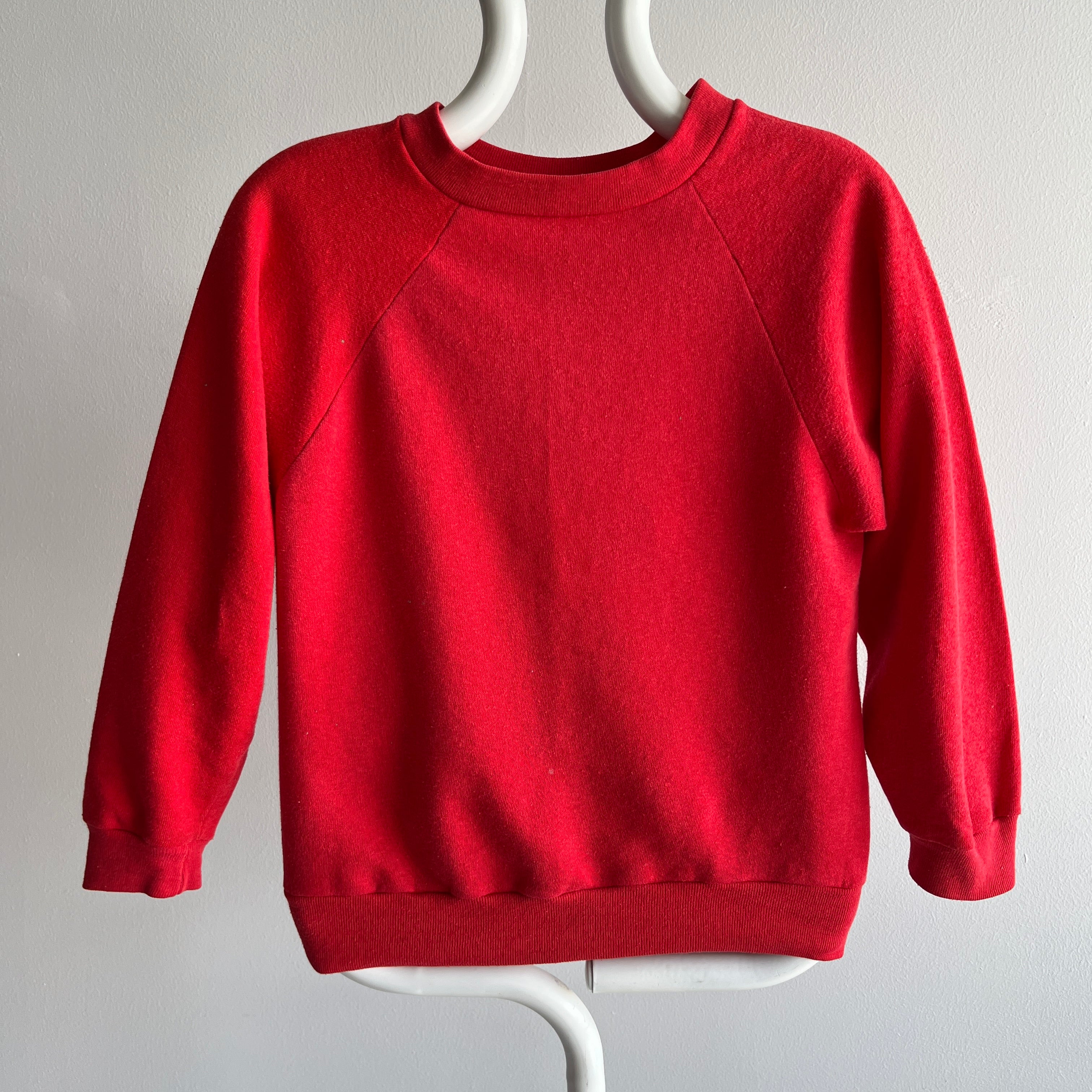 1980s Shorter Long Sleeve Perfectly Red Raglan Sweatshirt