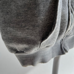 1980s Tattered and Torn Blank Gray Zip Up Insulated Hoodie - Smaller Fit