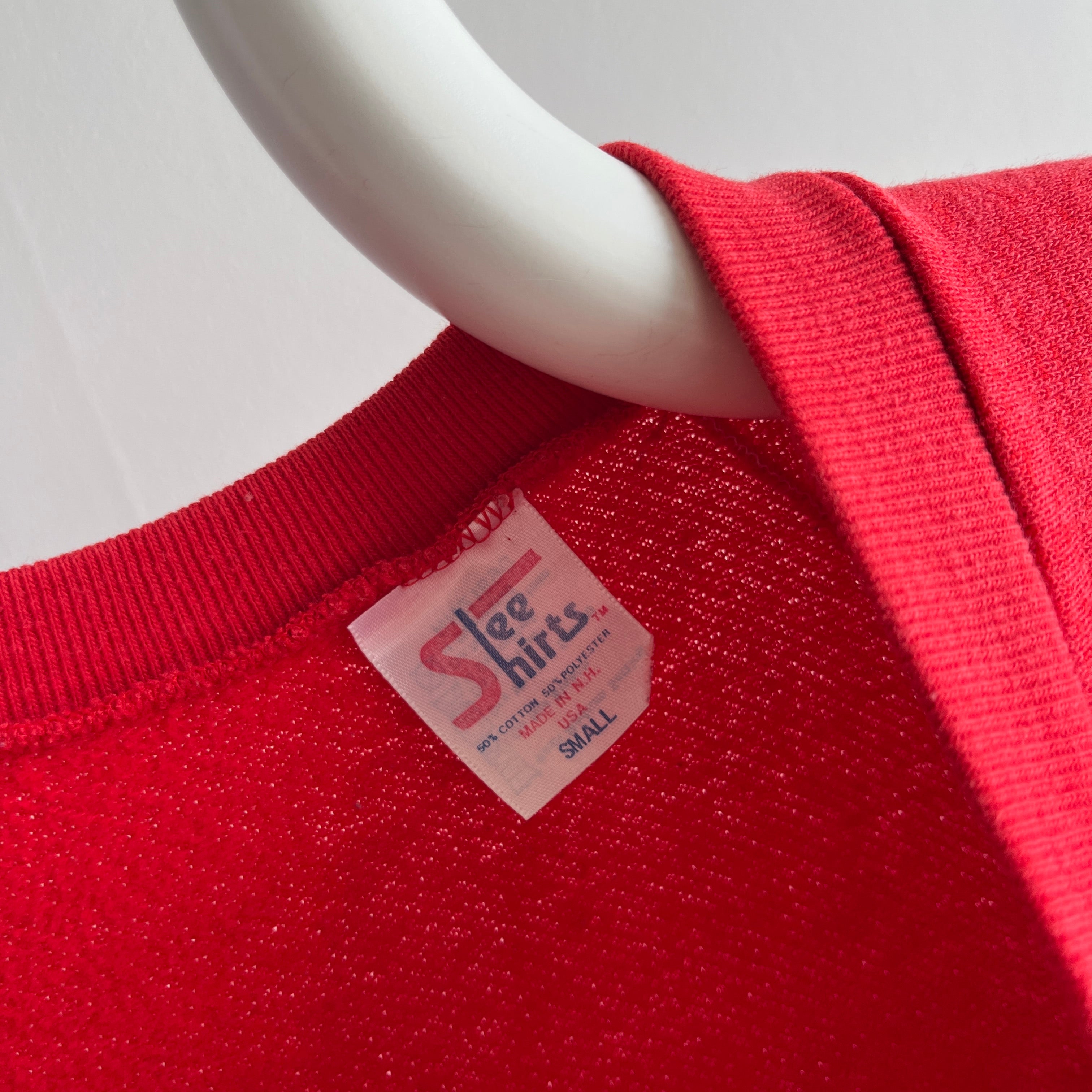 1980s Shorter Long Sleeve Perfectly Red Raglan Sweatshirt