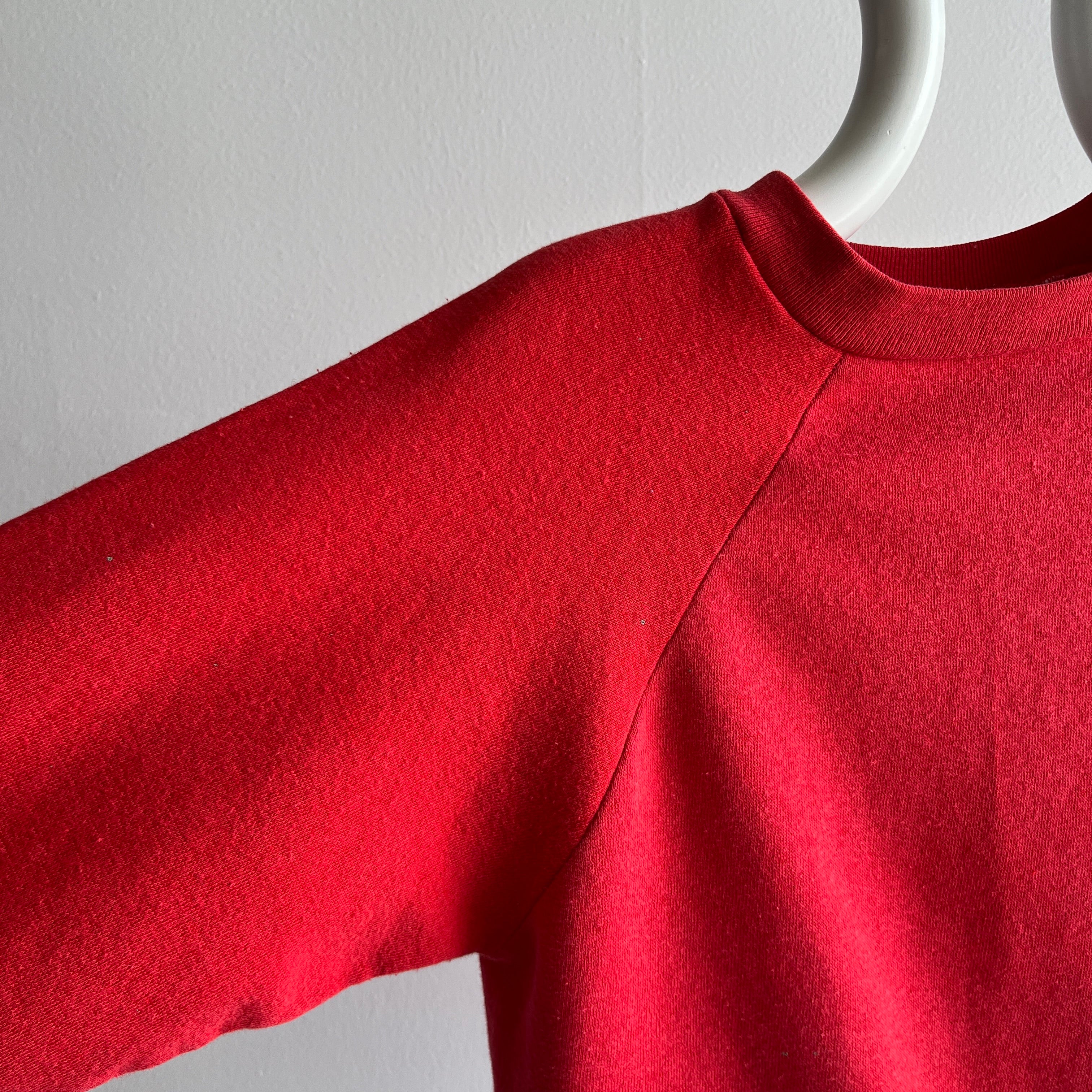 1980s Shorter Long Sleeve Perfectly Red Raglan Sweatshirt