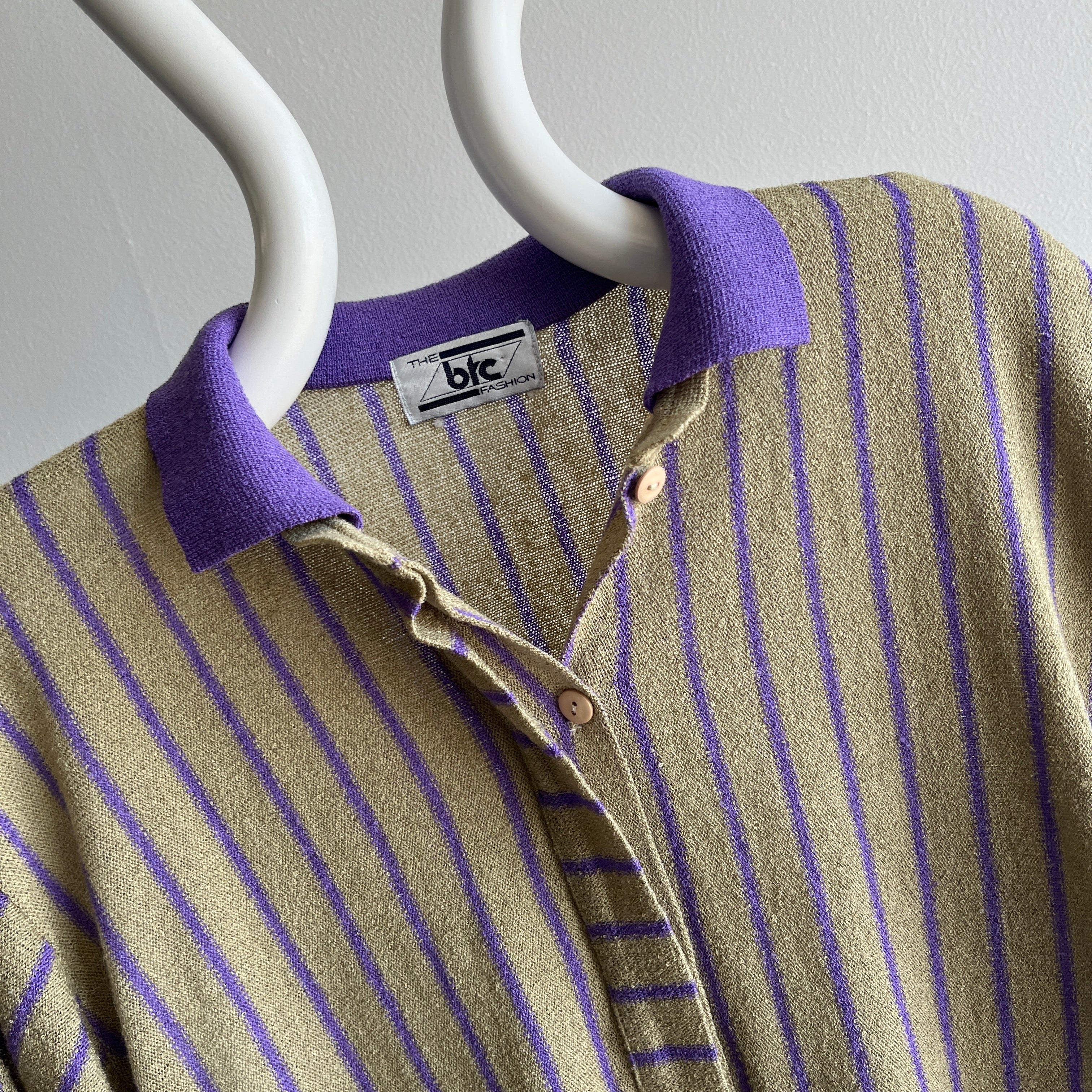 1980s Unusual Super Cool Striped/Button Down Shirt Sleeve Knit