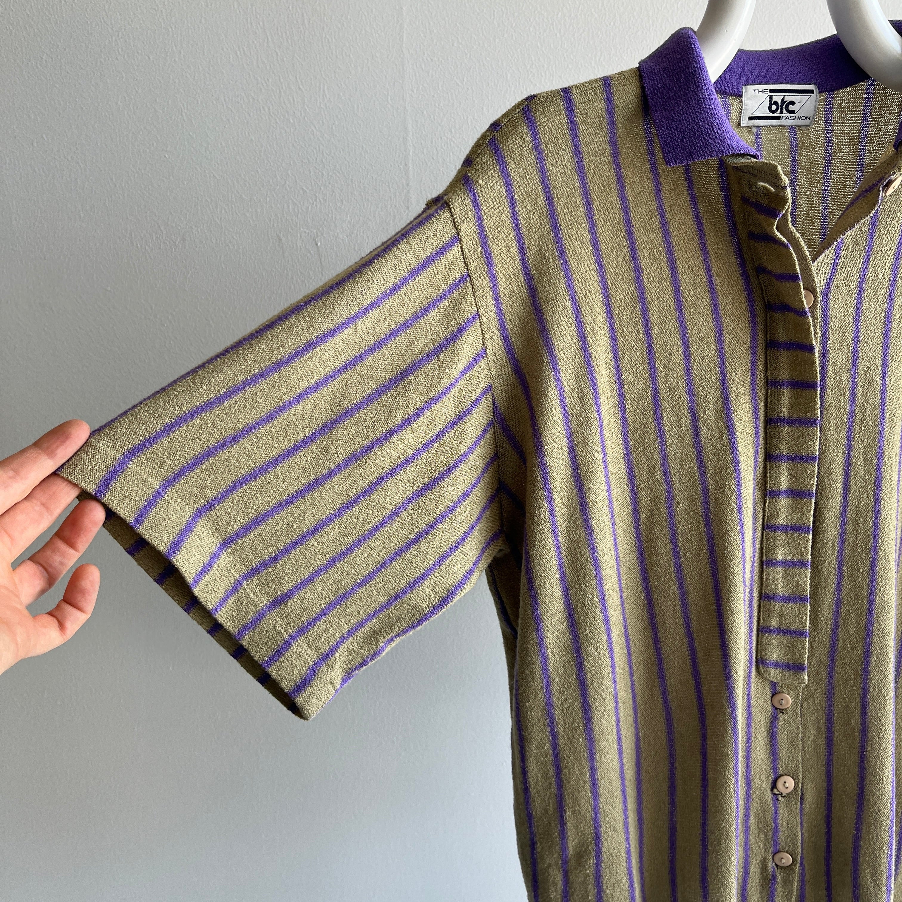 1980s Unusual Super Cool Striped/Button Down Shirt Sleeve Knit