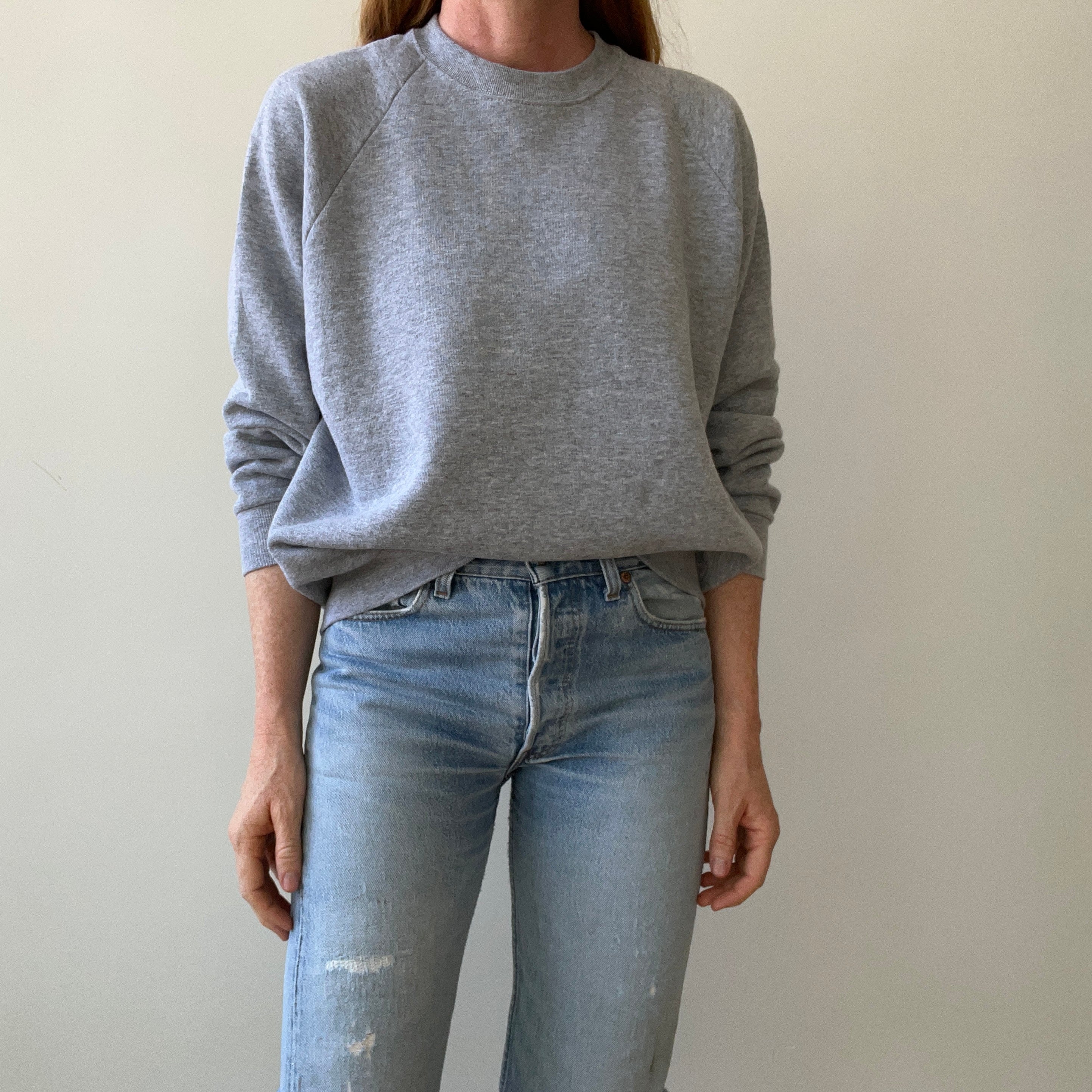 1990s Blank Grey Raglan Sweatshirt - !!!!!!!