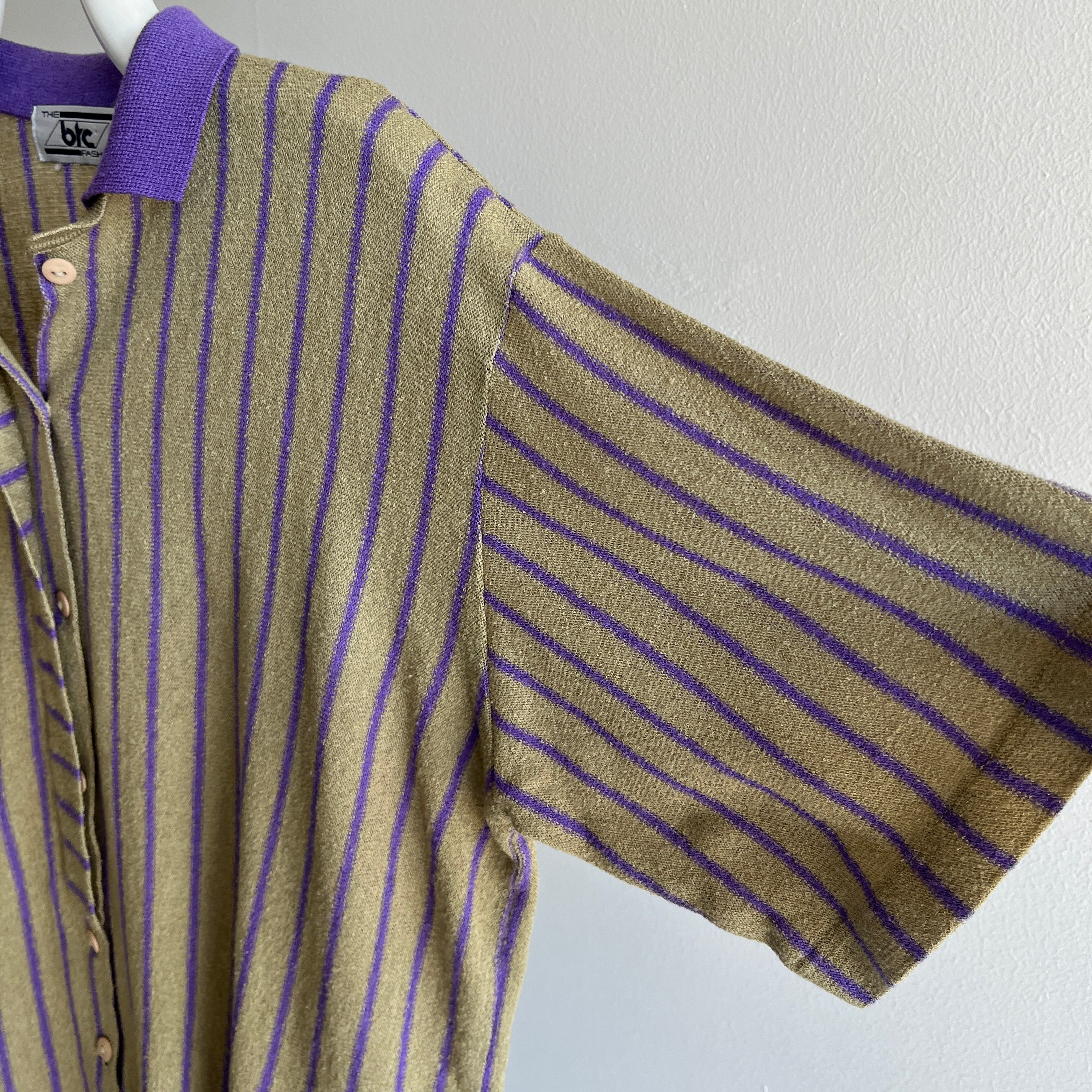 1980s Unusual Super Cool Striped/Button Down Shirt Sleeve Knit