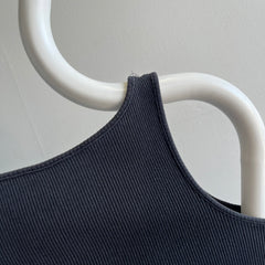 1980s Sun Faded Blank Ribbed Black Cotton Tank Crop - !!!