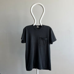 1980s Thrashed Selvedge Pocket Blank Black Cotton T-Shirt - Personal Collection