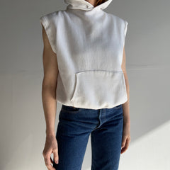 1980s Blank White Hoodie Warm Up Sweatshirt Vest