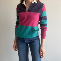 1980s Striped Rugby Polo Shirt with a Pouch - !!!