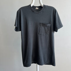 1980s Thrashed Selvedge Pocket Blank Black Cotton T-Shirt - Personal Collection