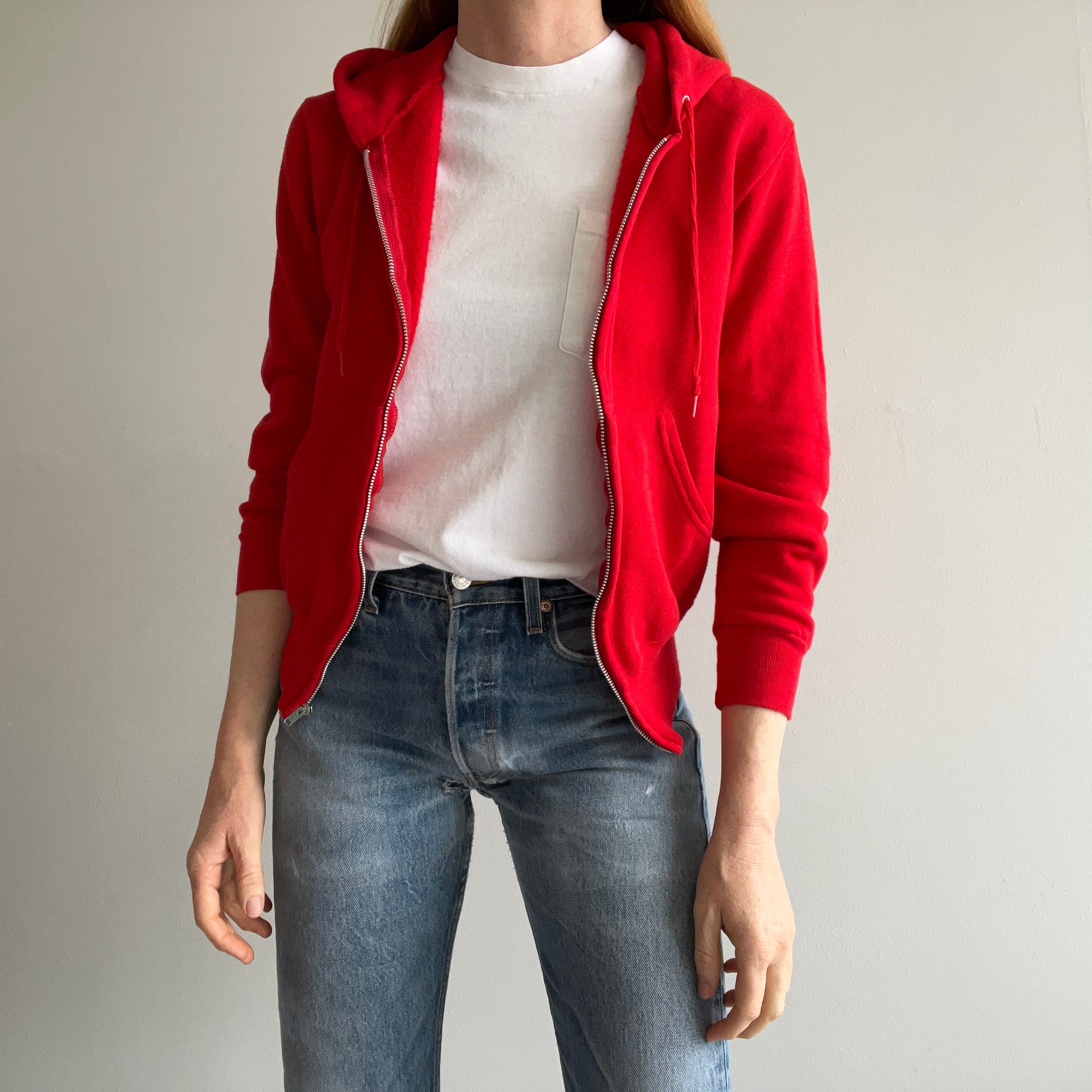 1980s Red Zip Up Hoodie by Bassett Walker